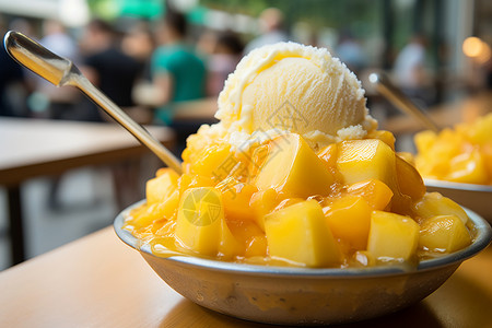 芒果味甜品美味的芒果冰淇淋背景