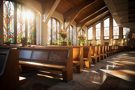 阳光照在教堂里背景图片