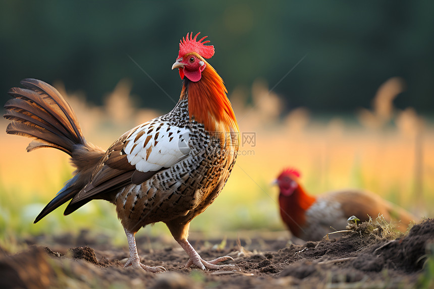 田野中的家禽鸡图片