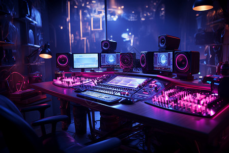 科技娱乐紫色灯光的调音设备设计图片