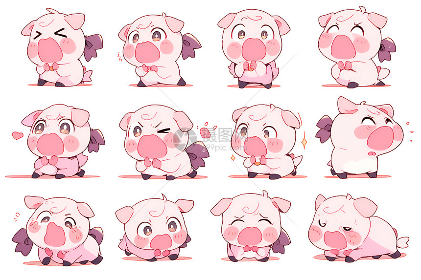 一只猪的不同的表情和动作图片