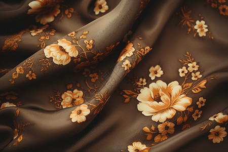 花朵图案圆盘棕色丝绸背景