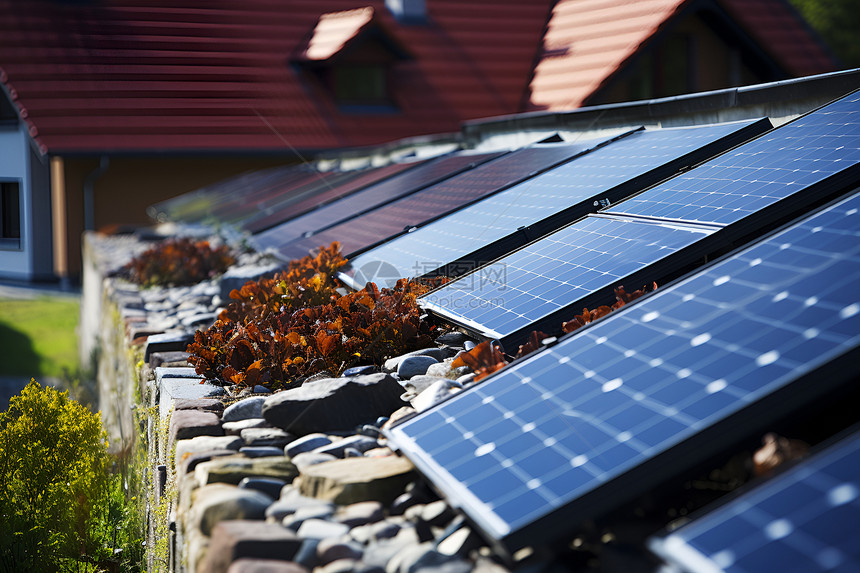 屋顶上的太阳能电池板图片
