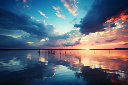 夕阳余晖下的海面背景图片