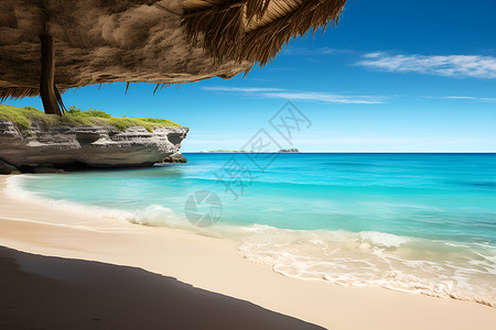 蓝天下的岛屿沙滩背景图片