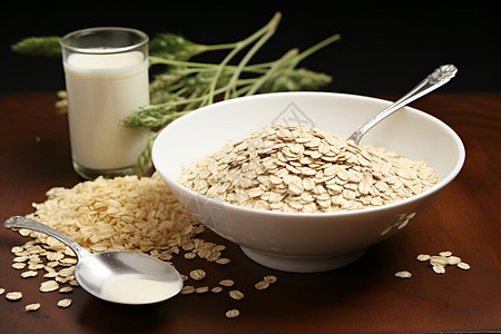 燕麦片和牛奶背景图片