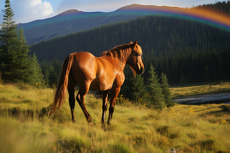 山谷里放牧的马背景图片