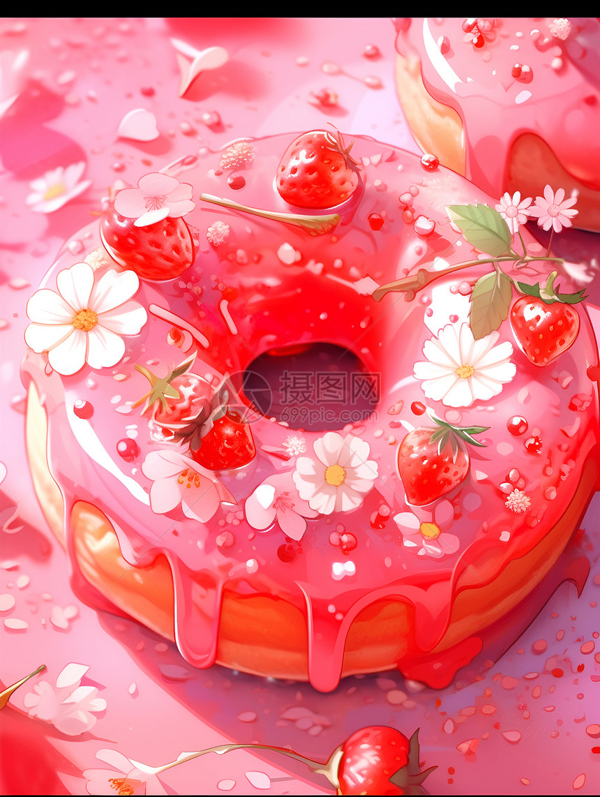 香甜诱人的草莓甜甜圈图片