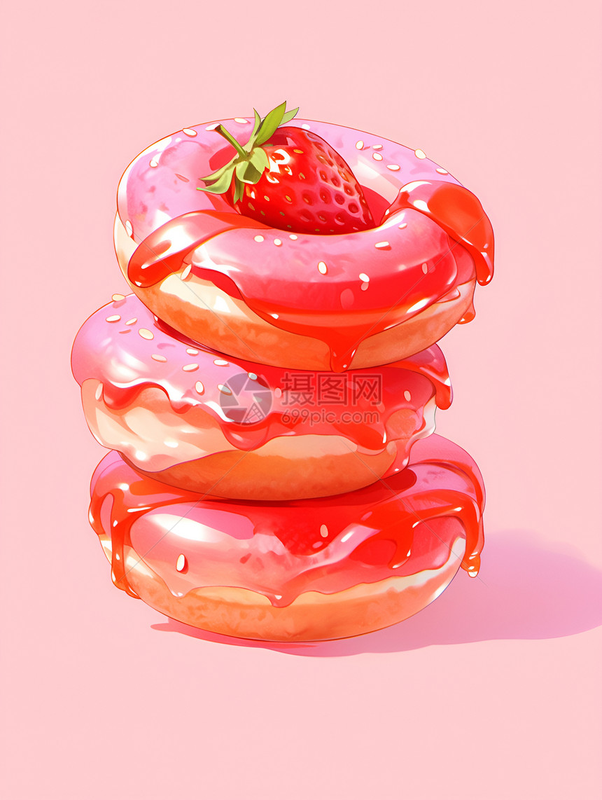 美味的草莓甜甜圈图片