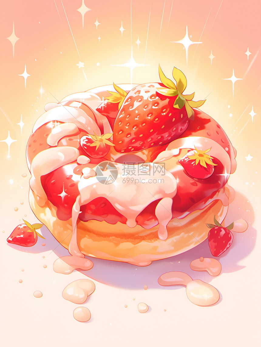 浓情草莓甜甜圈图片