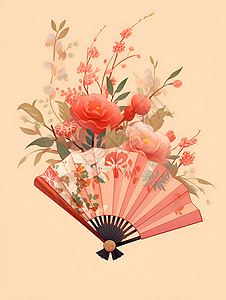 花团锦簇的艺术扇面背景图片