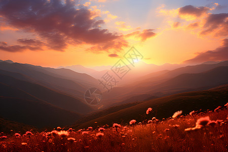 山谷中的日落背景图片