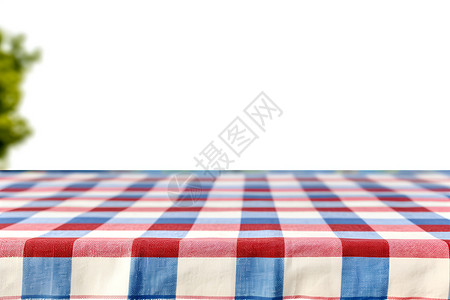 夏野餐红白蓝格子桌布背景图片