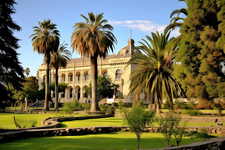 绿色庭院里的的宫殿背景图片