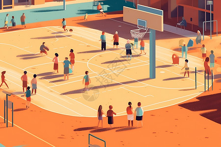阳光下的篮球场背景图片