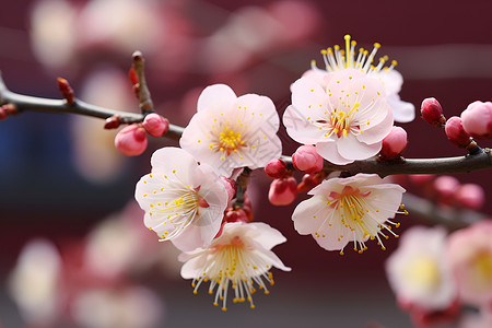 粉色樱花树枝海棠花开的美丽背景