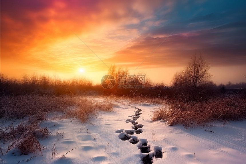 冬日夕阳映照下的魅力之路图片