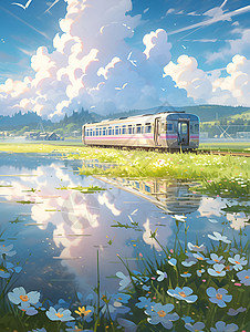云中绝美的列车背景图片