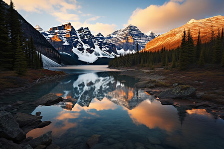 雪山湖泊的美景背景图片