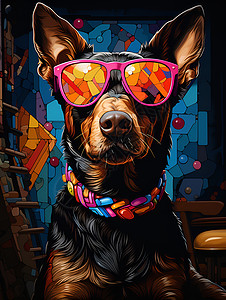 狗狗设计素材戴着墨镜的宠物狗插画