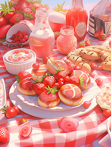 盘子里的甜品和草莓背景图片