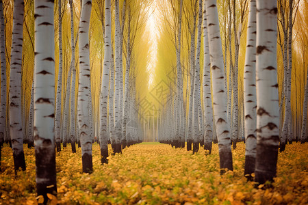 秋日林间的黄叶小径背景图片