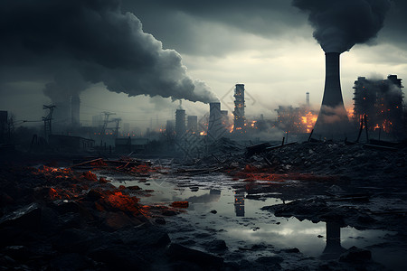 夜晚的工业工厂背景图片