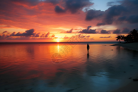 海滩上美丽的夕阳背景图片