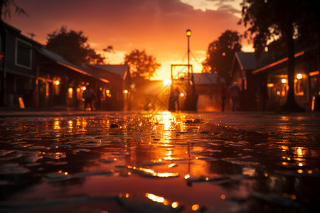 黄昏下的城市街道背景图片