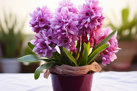 花盆中漂亮的紫色花朵背景图片