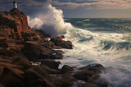 波涛汹涌的岩石海岸背景图片