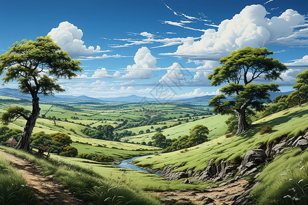 宁静山丘的美丽景观背景图片