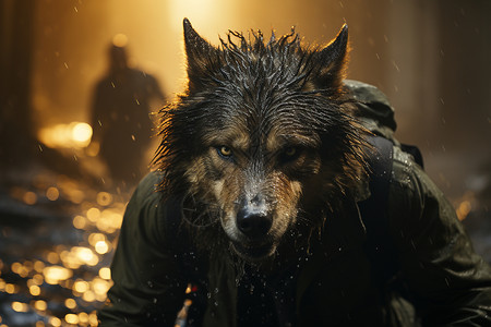 雨天追逐猎物的孤狼背景图片