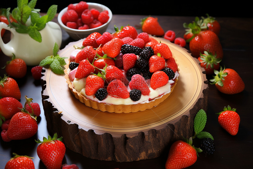 新鲜烘焙的草莓蛋糕图片