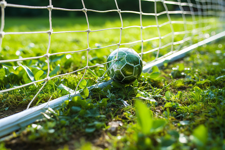 球网和足球草地上一个足球背景