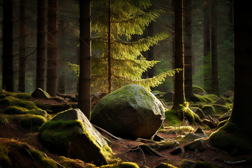 森林中的大石头图片