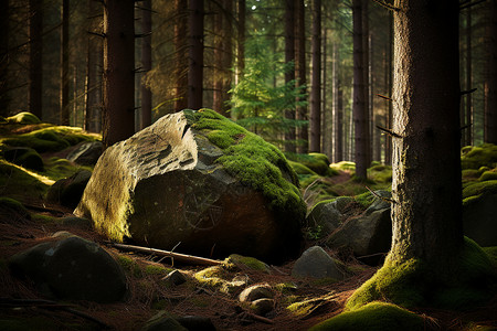 林中岩石背景图片