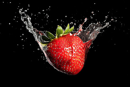 美味草莓汁飞溅的草莓.设计图片