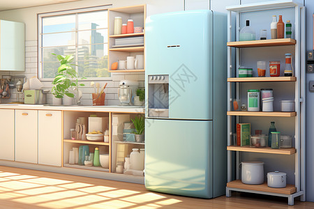 厨房的冰箱背景图片