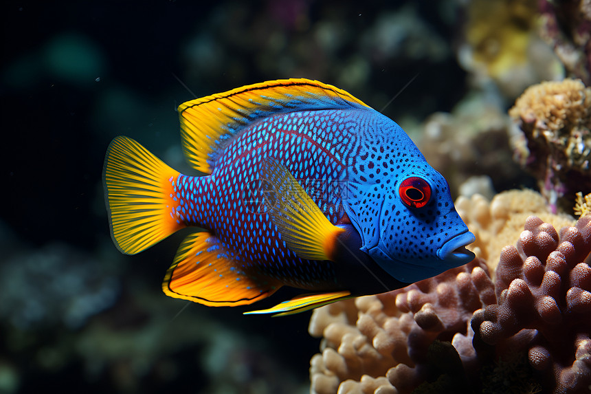 珊瑚上的蓝色热带鱼图片