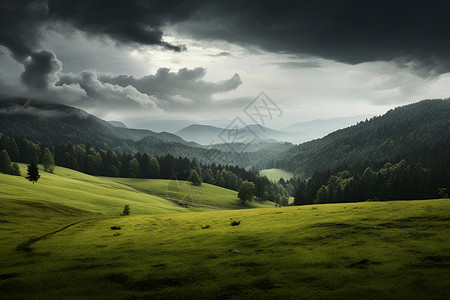 乌云下的山谷背景图片