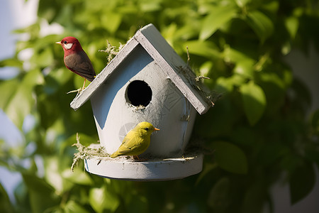 木材制作小鸟栖息的生态艺术家手工制作的鸟屋背景
