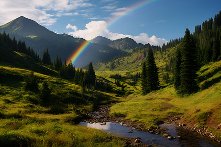 山谷中的彩虹背景图片
