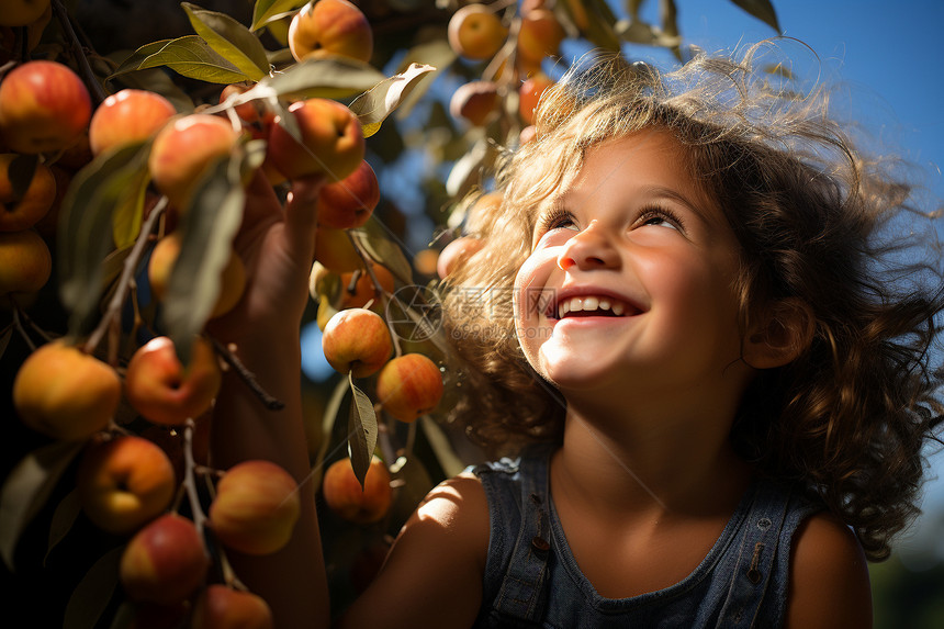 苹果树旁的女孩图片