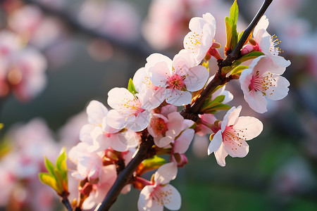 樱花季节粉色花朵在阳光下绽放背景