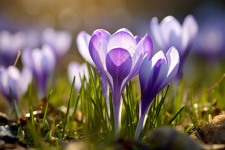 春日暖阳照耀下一片紫色花海背景图片