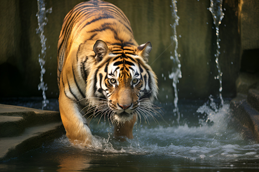 瀑布边的老虎图片