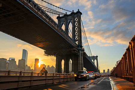 日落下的大桥背景图片