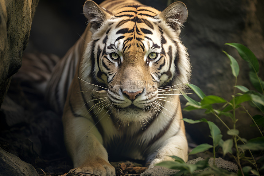 一只老虎在森林图片