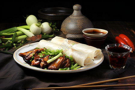 美味的烤鸭烤鸭卷饼高清图片